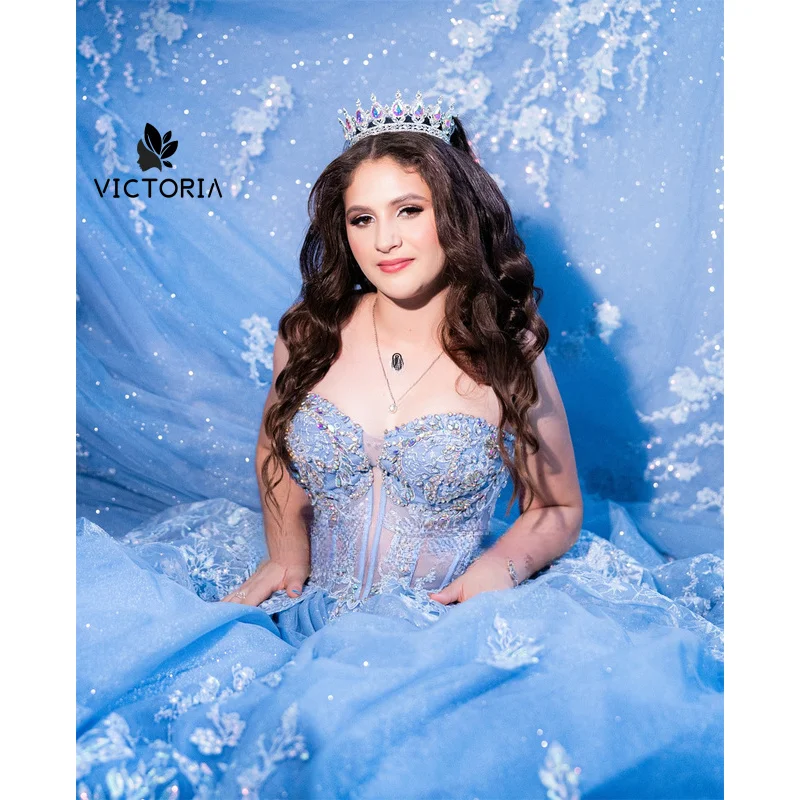 Elegant 3D Floars Quinceanera Dresses With Appliques Ball Gown Sweet 16 Customized Corset Sweep Train Tulle Masquerade Gowns