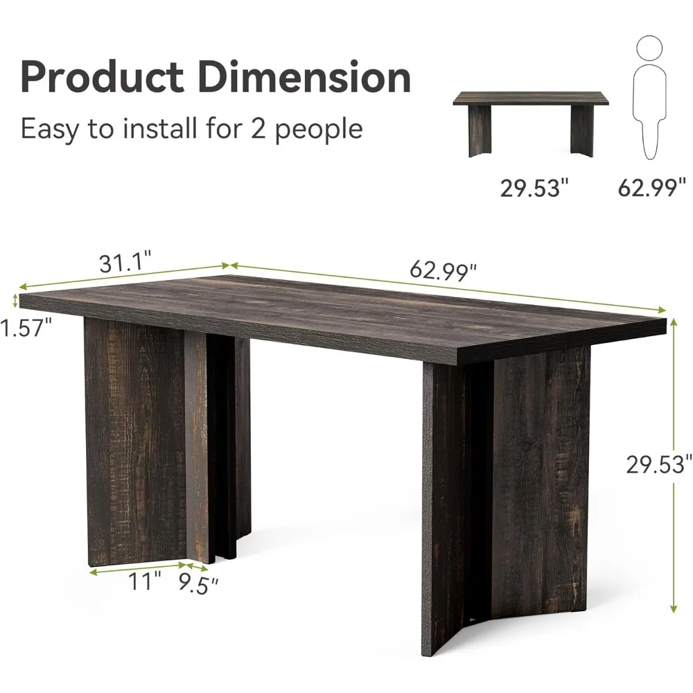 Wooden Dining Table Set for 6, 63-Inch Rectangle Kitchen Table, Modern Dinner Table for Home Dining Room, Kitchen Room,Dark Gre