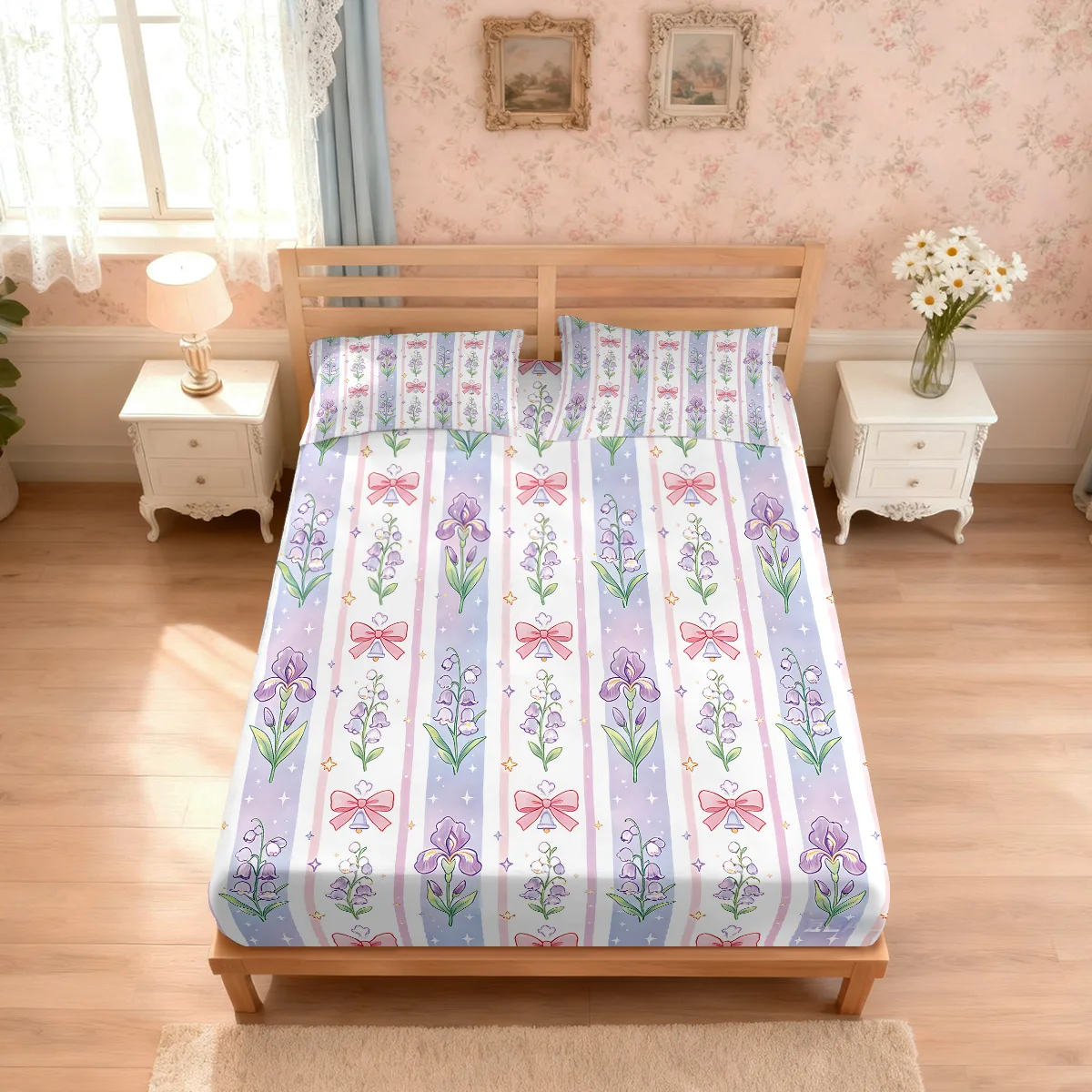 3pcs Spring Bellflower Printed Coreless Bed Sheet Set Multi Size Soft Bed Cover Bedroom Bedding Decoration Washable