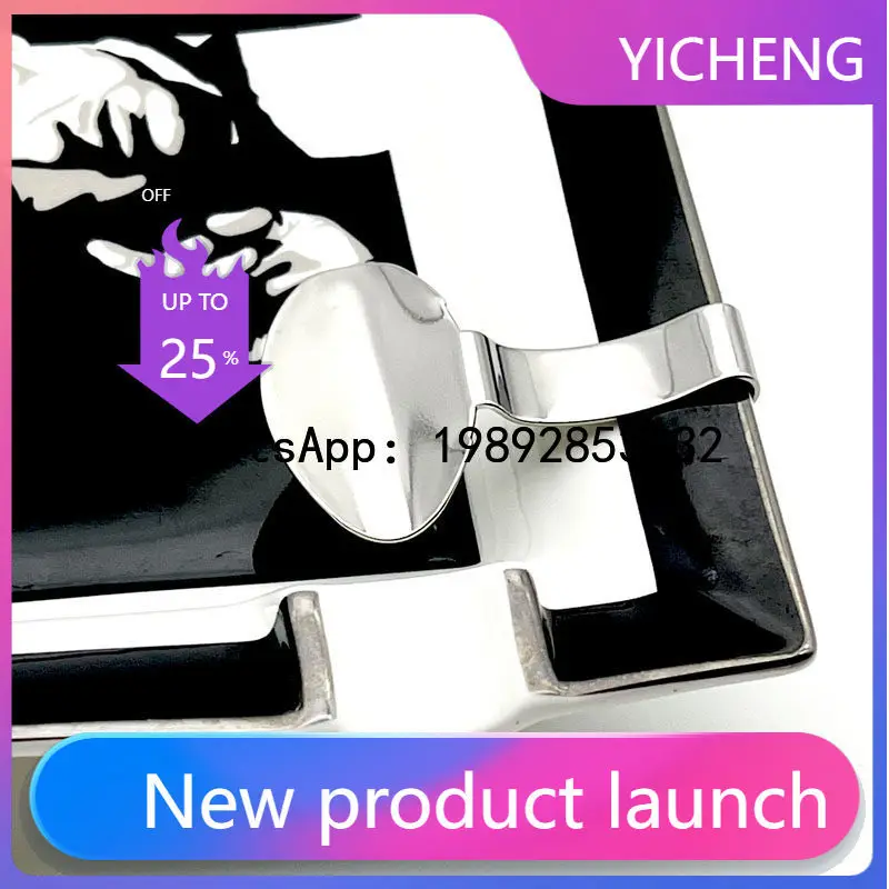 D28 Ashtray Holder silver Stainless Steel Ashtray Rectangular Ashtray Classic Style Set of 2 Stand Gift Box