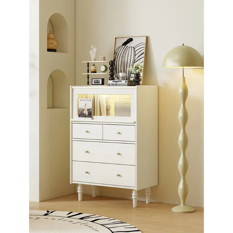 French cream style solid wood chest cabinet living room bedroom storage locker master bedroom against the wall white simple wind