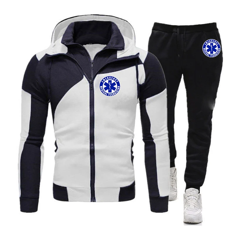 2024 Met Ambulance Voor Noodgevallen Print Nieuwe Diagonale Rits Mannen Mode Trainingspak Hoodie Comfortabele Casual Sweatshirts Broekpak