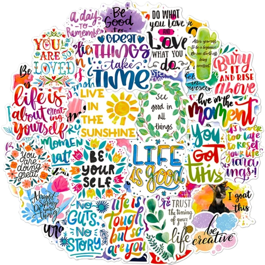 100 قطعة من ملصقات ملهمة تحفيزية من الفينيل المقاوم للماء مع اقتباسات تأكيد إيجابية للاستخدام الشخصي على Water Bot