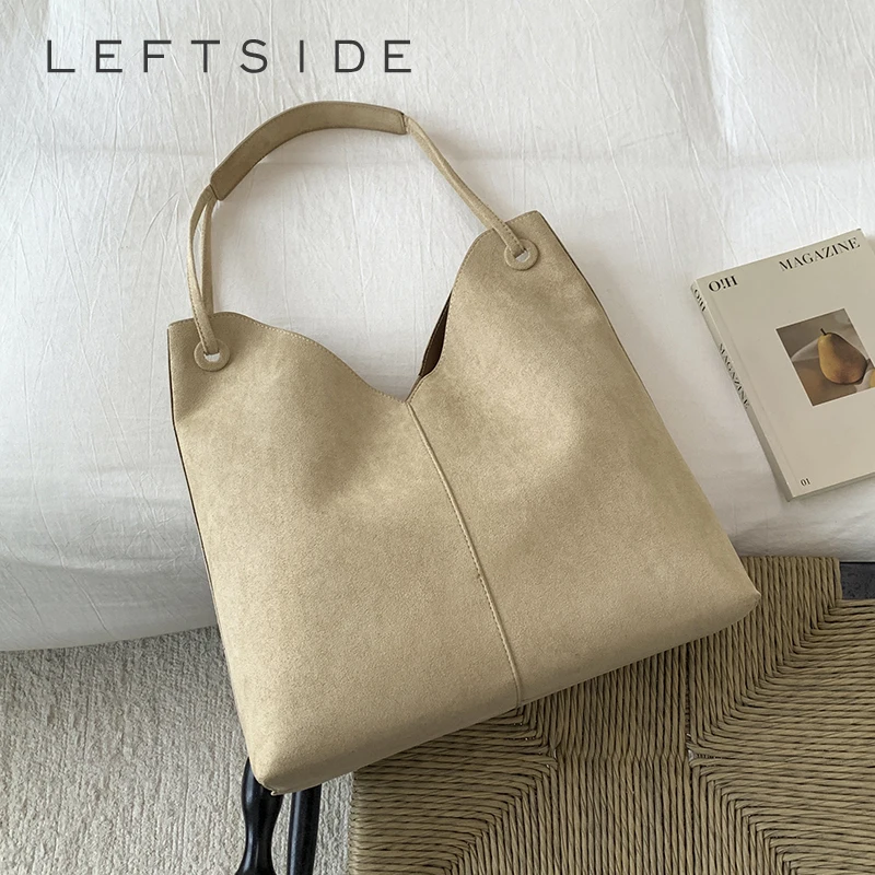 

LEFTSIDE Women Solid Color Pu Leather Shoulder Bag 2025 Winter Retro Bucket Bag Luxury Designer Trend Female Handbags and Purses