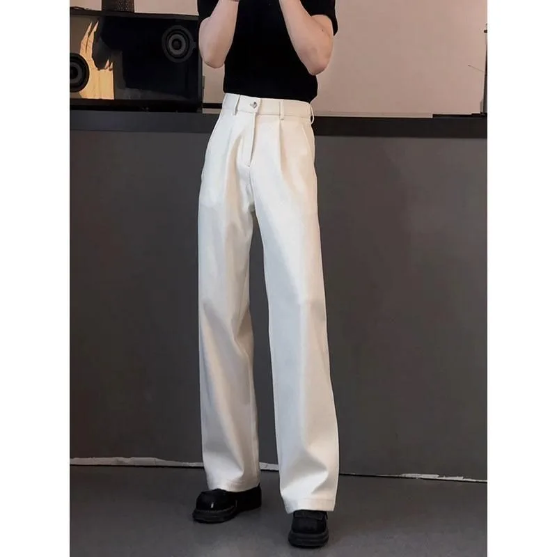 

Мужские белые широкие брюки с высокой талией, свободного кроя, прямые брюки для офиса и повседневной носки