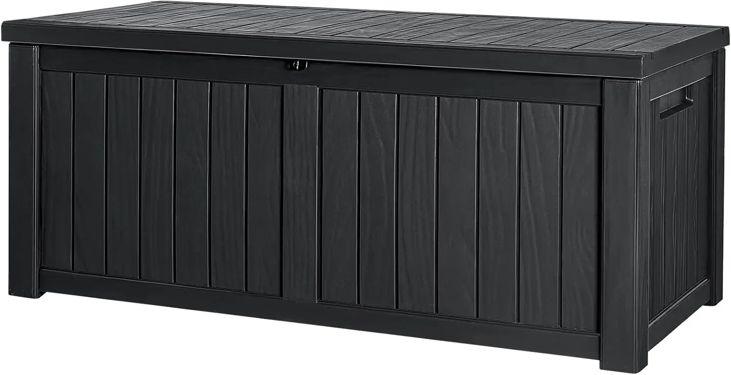 120 Gallon Resin Deck Box Waterproof Lockable Indoor Outdoor Storage Container for Patio Furniture Cushions Garden Tools