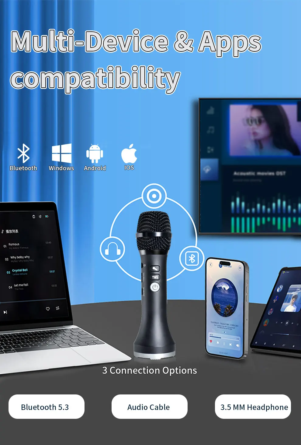 20 W 1 Stück 21 cm TWS Karaoke-Mikrofon Bluetooth 5.3 für Kinder/Erwachsene Geschenk Home Party Karaoke Wireless Duet Mic tragbarer Lautsprecher – Detail 6