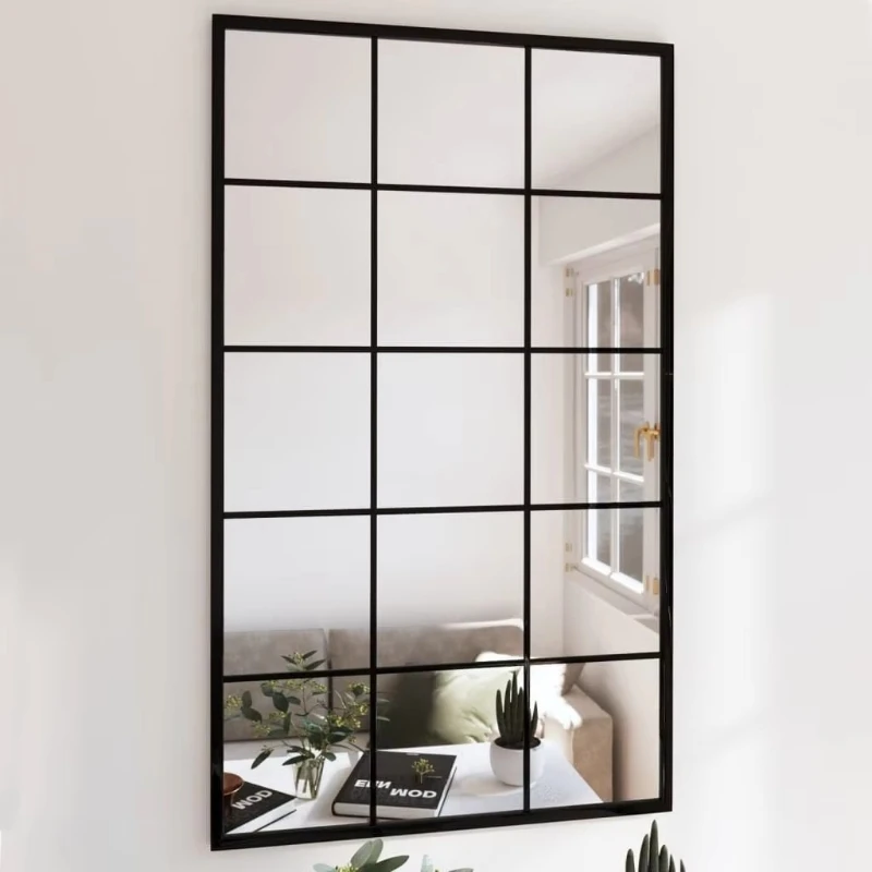 Black metal wall mirror 39.4x23.6 inch rectangular industrial wind frame decoration home decoration