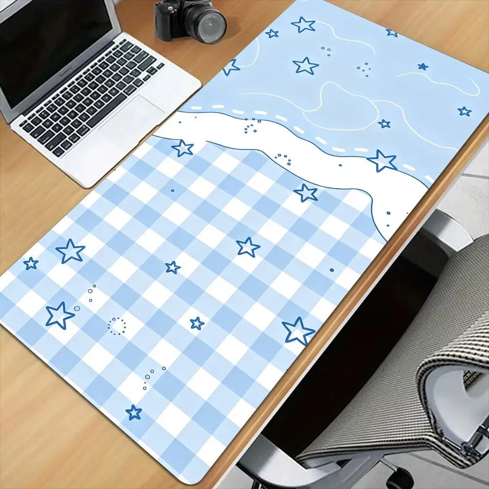 Cute blue and white checkered Mouse Pad Desk Mat with Stitched Edge XXL Mousepads Rubber Anti-slip Gamer Keyboard Rug Gaming Mat