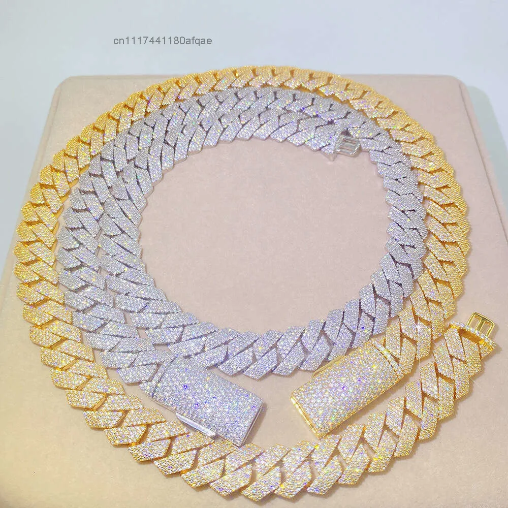 d Color Moissanite Real Miami Cuba Link Prong Chain Iced Hip Hop 925 Silver Necklace.