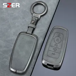 5 Button Leather Car Key Case Cover for Ford Explorer Mustang Fusion Escape F150 F250 F350 F450 F550 Raptor 2020 2021 Keychain