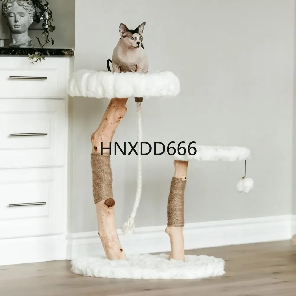 Luxury Cat Tree:Modern Condo  Luxury Wood Cat Tower; Natural Branch Scratching Tree   Cats Condo;