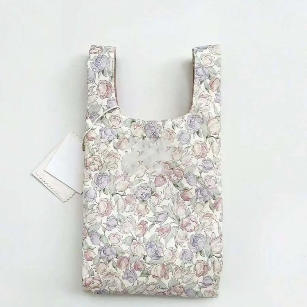 Bolsa de pulso impressa portátil para mulheres, estilo floral coreano, bolsa para primavera, grande capacidade, bolsa pequena para meninas