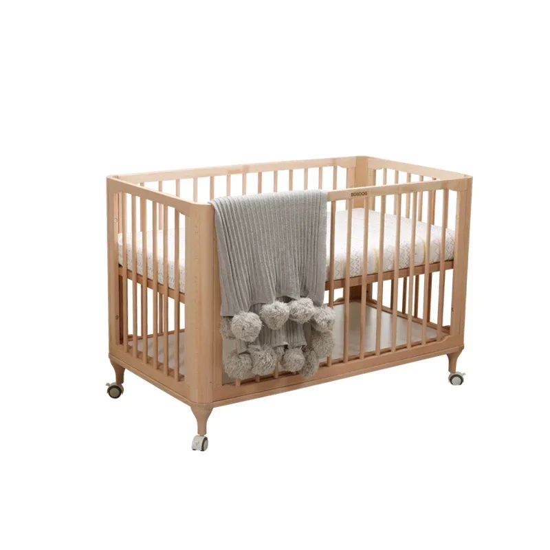 Customized Size And Color Mute Movable Baby Bed Wood Foldable Baby Crib With Foam