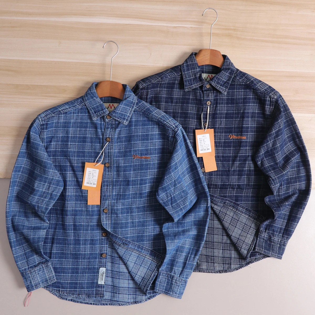 Retro American Washed Plaid Loose Men's Denim Long Sleeve Shirt Trendy Outerwear Breathable Cotton Comfortable Fall Collection