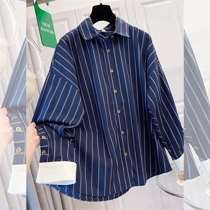 SuperAen Lapel Collar Patchwork Long-sleeved Shirt 2026 Spring New Korean Style Loose Design Striped Casual Shirts