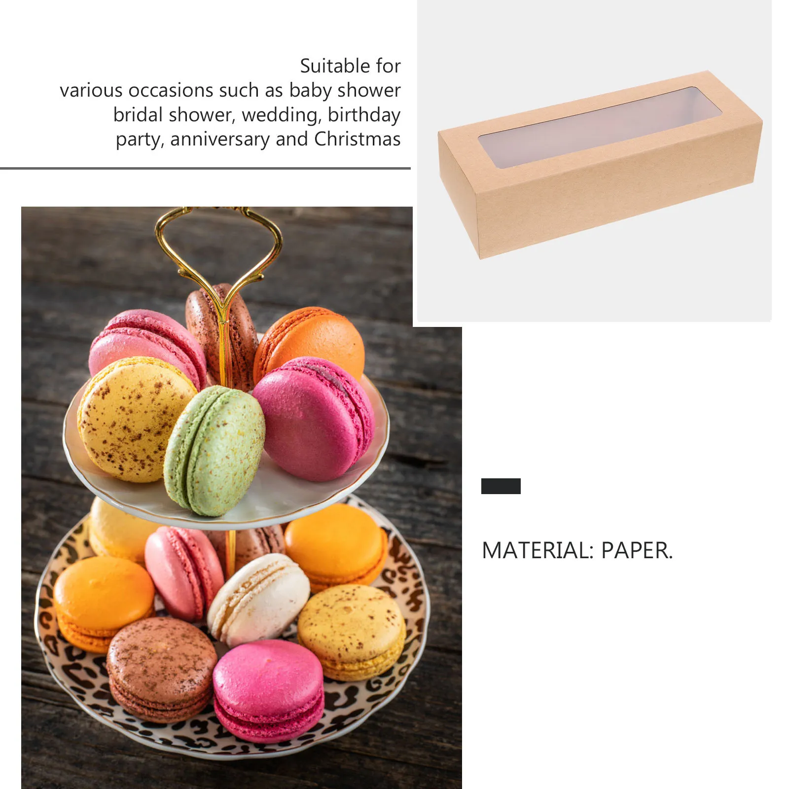 10Pcs Macaron PVC Boxes Windowed Food Grade Paper Packaging Box for Macarons Cupcakes Cookies Home Dessert Shop Eco-Friendly