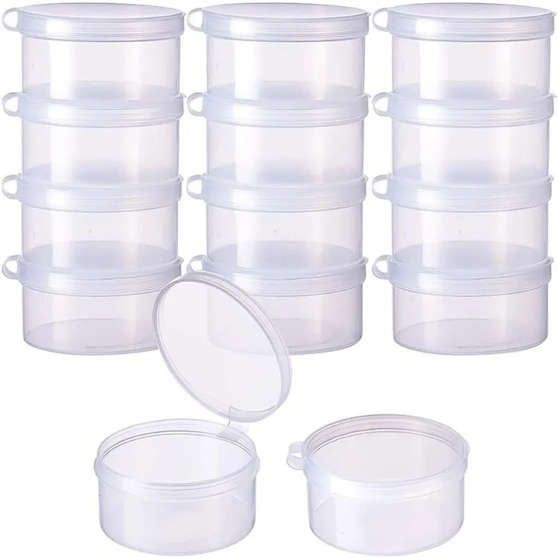 

12 Pack Round Clear Plastic Bead Storage Containers Box Case with Flip-Up Lids for ItemsPillsHerbsTiny BeadJewerlry Findings