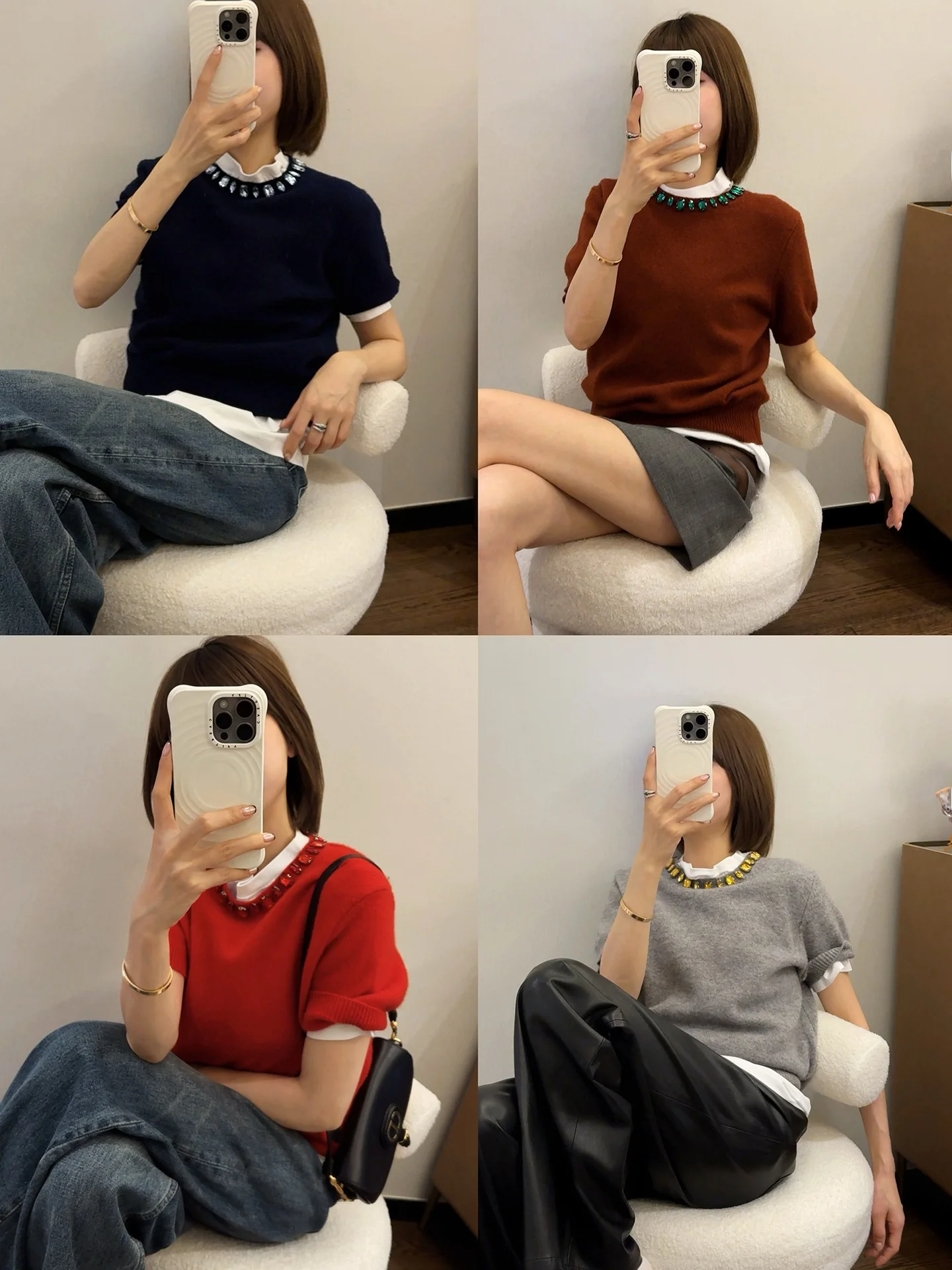 

Оригинальный свитер Asbr из шерсти C Yarn 00 с кристаллическим воротником и этикеткой, вязаный, с круглым вырезом, повседневный, женский, модный, весенняя новинка