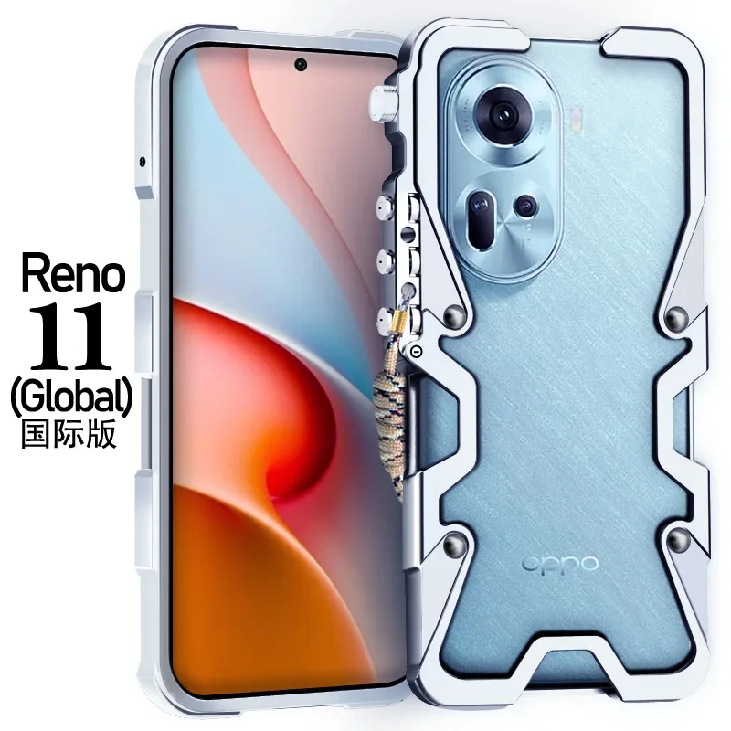 Novo! Metal Alumínio Phone Case, armadura, pára-choques, capa mecânica, caso artesanal do crânio, apto para Oppo Rneo 11, Reno11 Pro