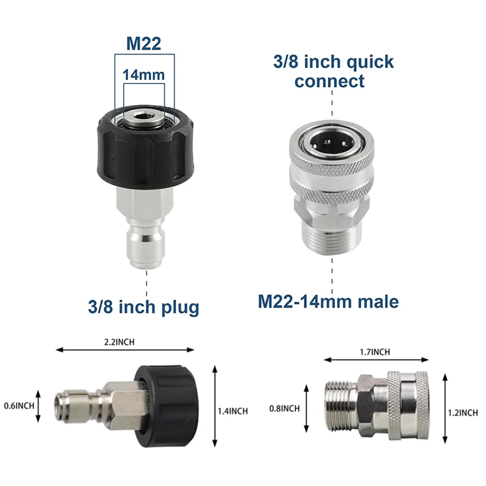 Stainless Steel Pressure Washer Quick Connect Kit Car Wash Water G-un US Quick Connector Fittings Garden Tools Accessories