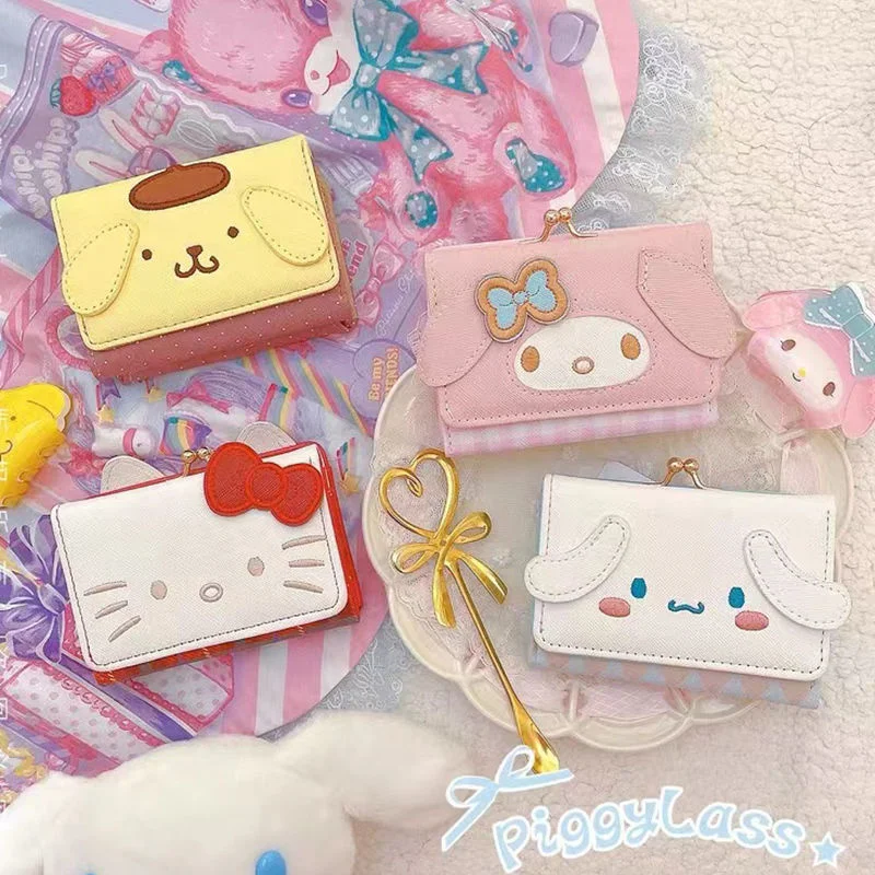 Miniso Sanrio Kuromi-billeteras cortas de PU para mujer, cartera multicapa con estampado de dibujos animados, JK Lolita, monedero con cremallera