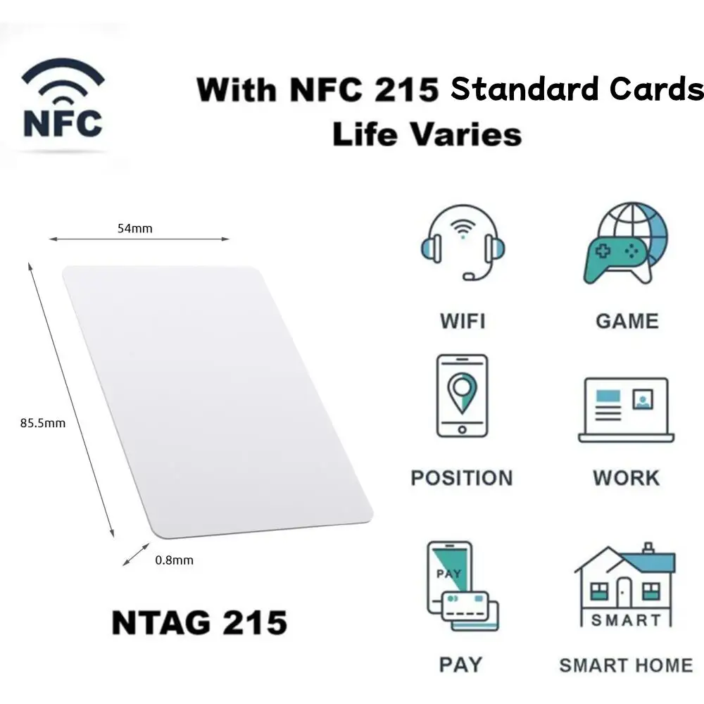 10Pcs NTAG215 Blank NFC Cards Tags NFC215 13.56Mhz TagMo RFID NFC Phone 504 bytes Written by Tagmo Works with Switch Available