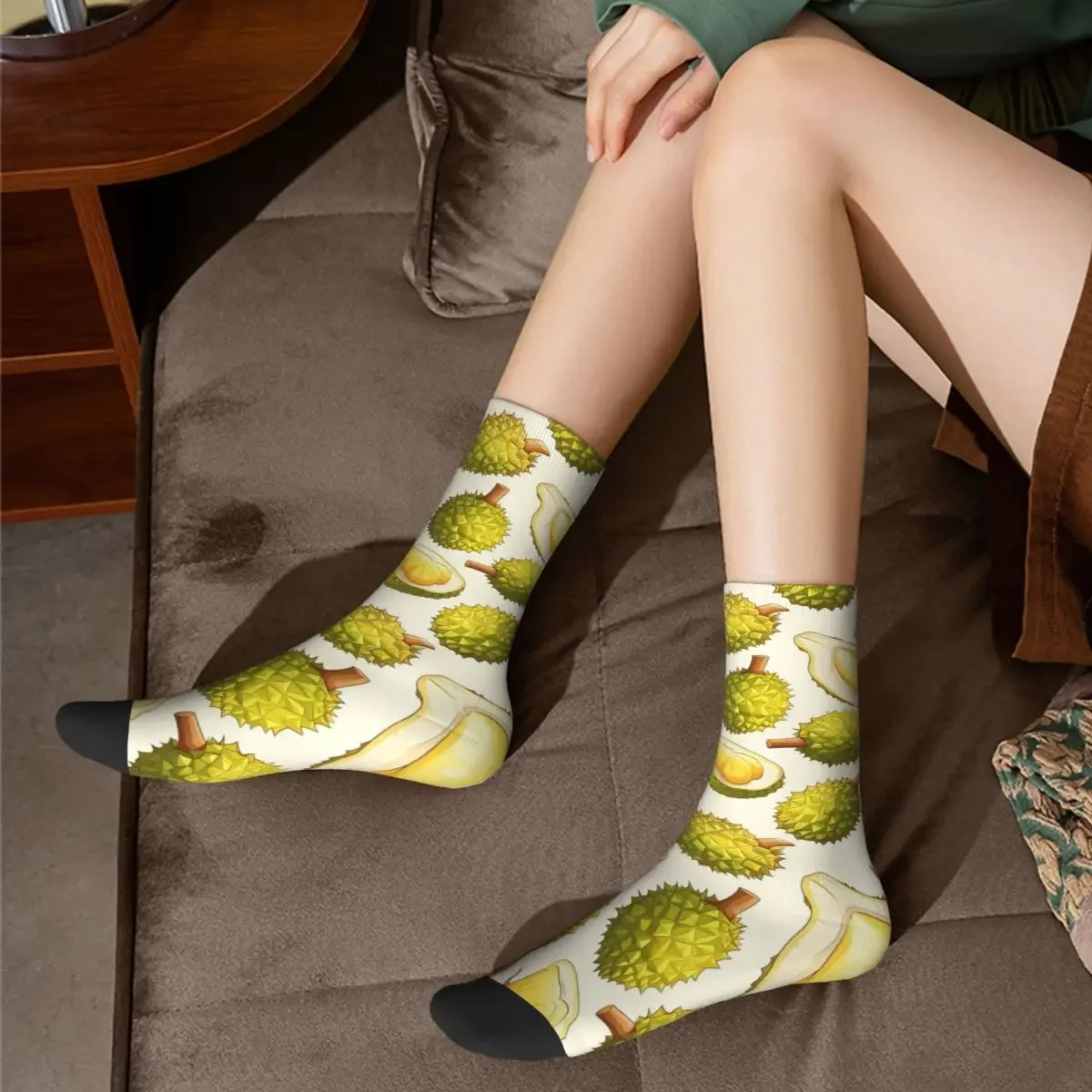 Bright Durian Fruit Pattern Socks Harajuku High Quality Stockings All Season Long Socks Accessories for Man's Woman's Gifts