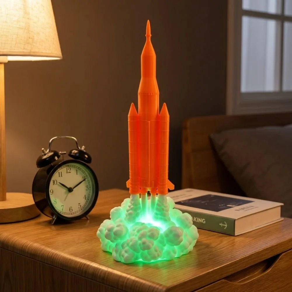 3D Design Rocket Launch Lamp Dimmable Gradient Rocket Projection Night Light Space Rocket Shape USB Powered