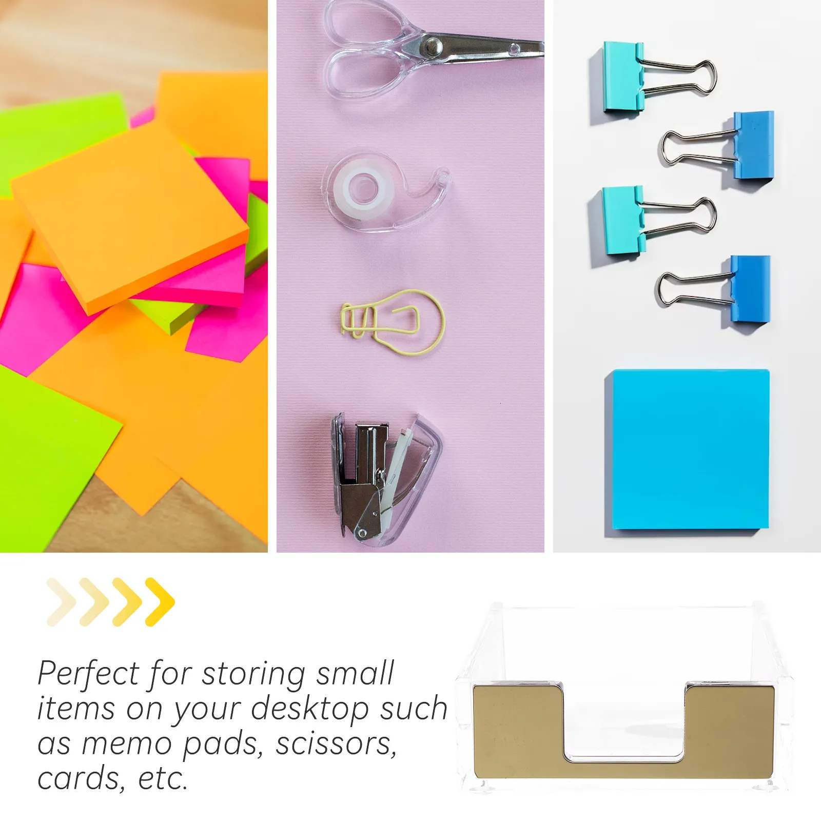 Acrylic Desk Organizer Memo Pad Holder Clear Notepad Container Office Desktop Paperclip Storage Box Business Card Stand Compact