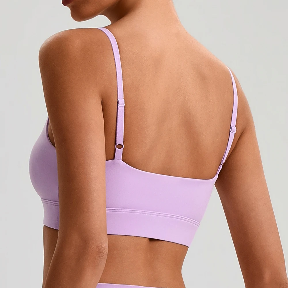 Buttery Soft Square Neck Sports Bra for Women Adjustable Spaghetti Strap Yoga Bralette with Removable Pads Push Up Workout Top