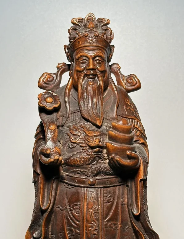 Vintage Chinese Antiaue Wooden Carved Mammon Statue Wood Figure Figurines Decor
