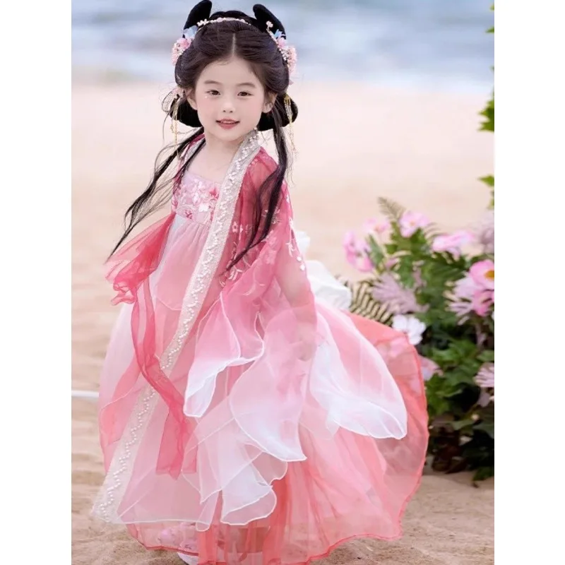 Girls' summer antique Tang-style Hanfu, national style super fairy-style chest-length big-sleeved shirt, little girl fairy-style