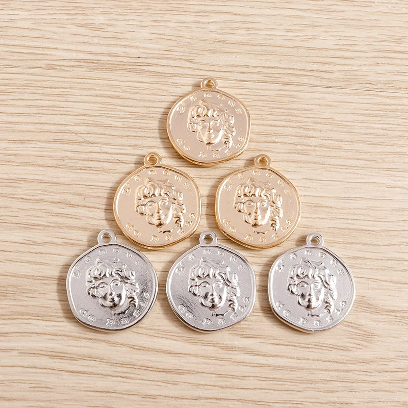 Tusember 10 Stück 22*19mm Legierung Runde Porträtkopf-Anhänger für Ohrringe, Halsketten, DIY Schmuckherstellung, Handgemachtes Zubehör – Detail 6