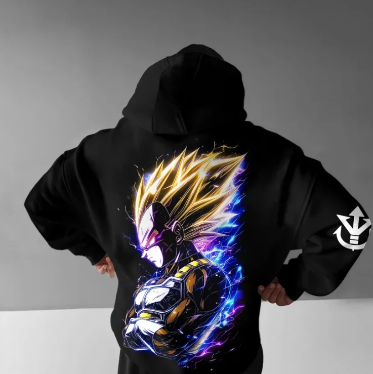 Luźna i wygodna bluza z kapturem z nadrukami postaci z anime Dragon Ball i polaru, odpowiednia zarówno dla mężczyzn, jak i kobiet.