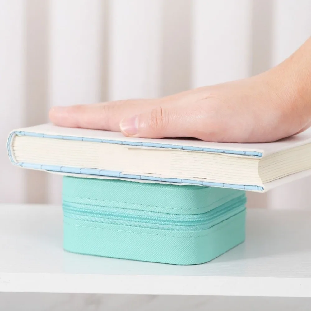 

PU Leather Portable Jewelry Box Zipper Closure Button Closure Mini Jewelry Storage Compact Design Macaroon Style