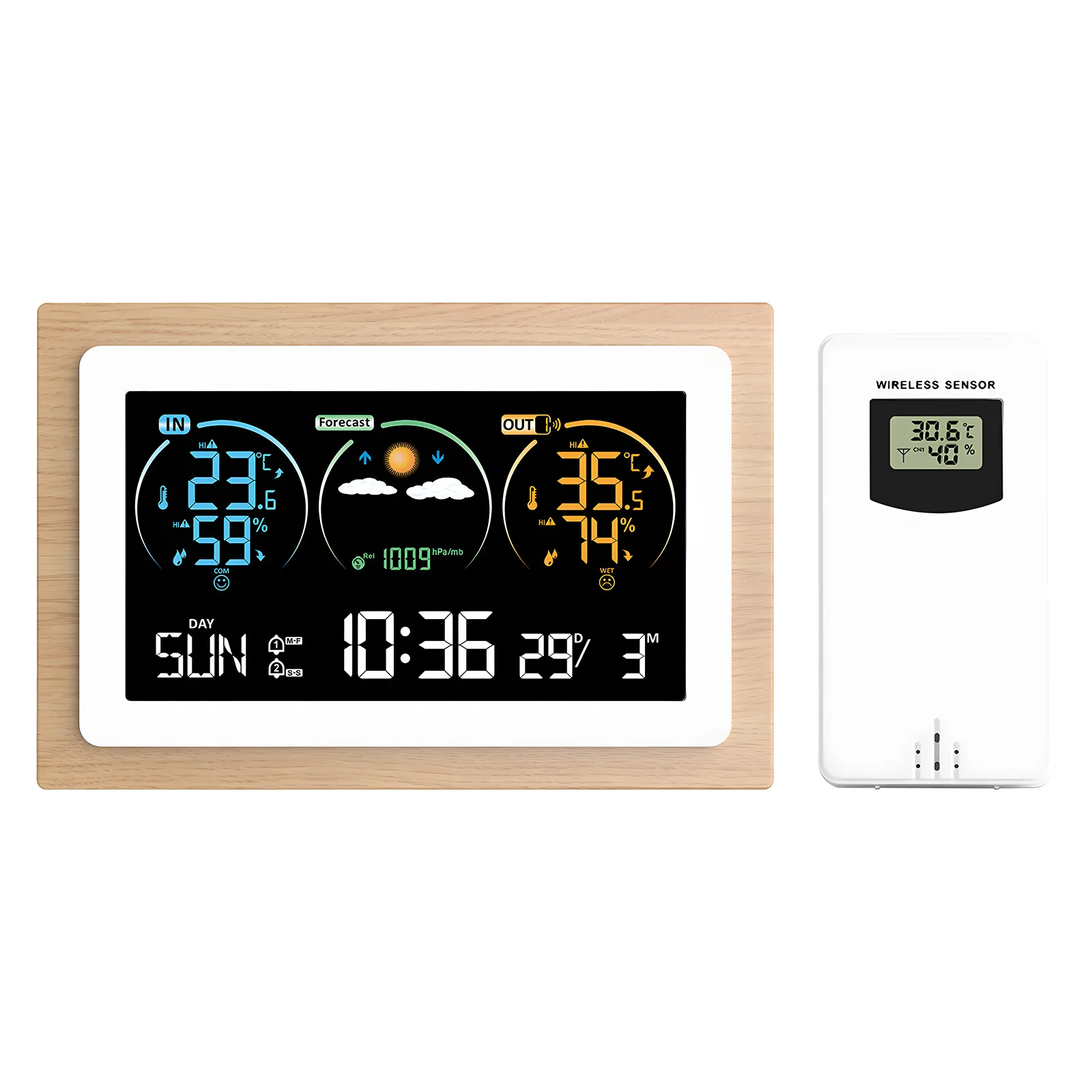 

Weather Station Indoor Outdoor Thermometer Wireless LCD Color Display USB Rechargeable Digital Temperature Humidity Monitor