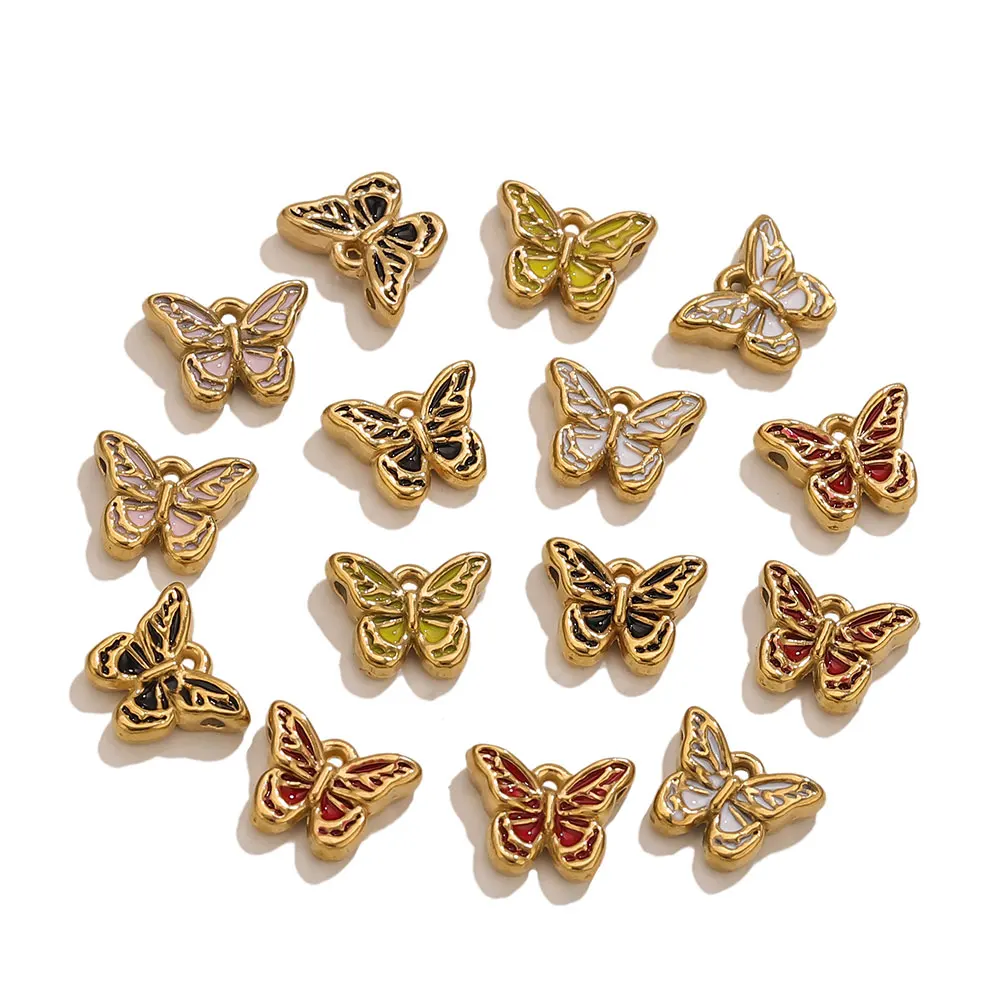 5 قطع الفولاذ المقاوم للصدأ المينا فراشة سحر لصنع المجوهرات مطلية بالذهب فراشة المعلقات سوار اليدوية مجوهرات Carft #1