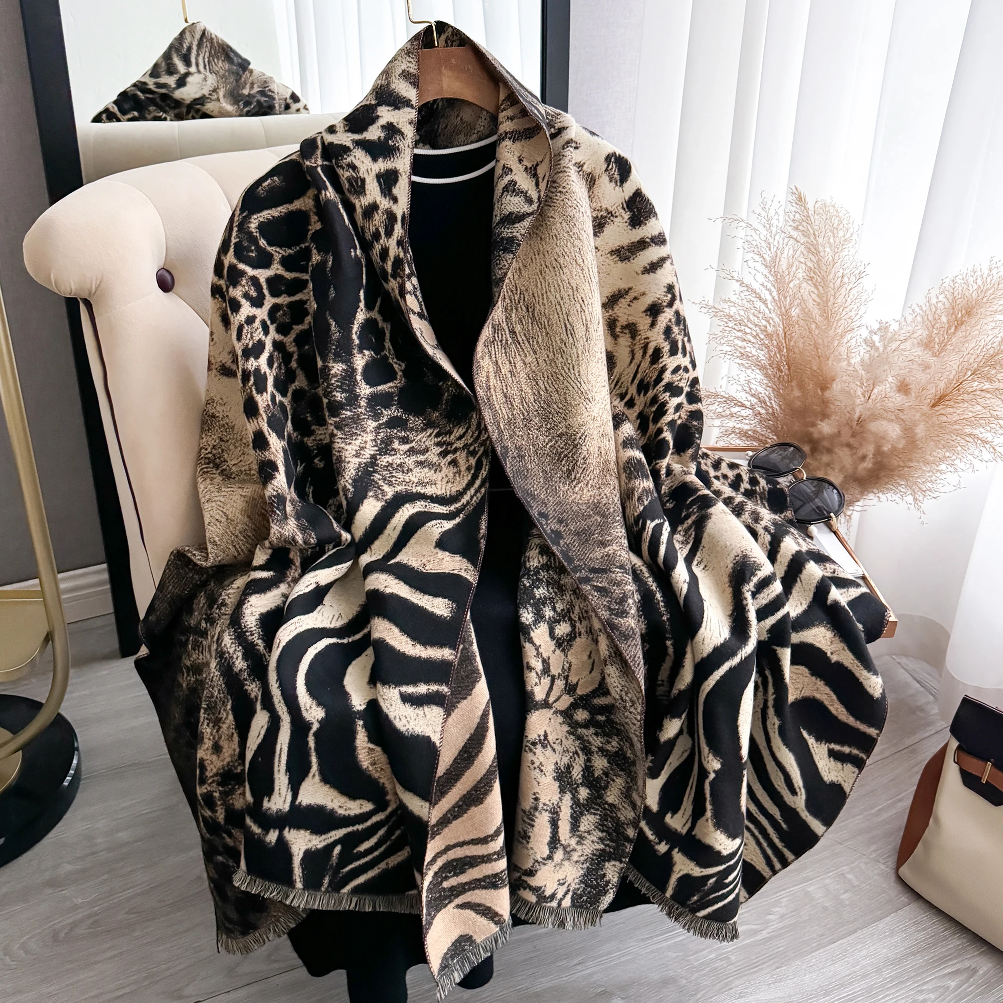Nouveau luxe hiver épais chaud imprimé léopard écharpe femmes cachemire châle Pashmina foulard Bufanda femme Long Tessel Echarpe