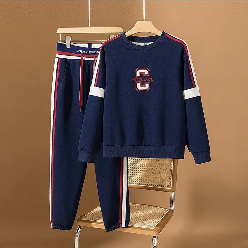 Korean Version 2022 Autumn and Winter New Sports Women\'s Suit Plush Thickened Round Neck Top Casual Trousers Two-piece Set