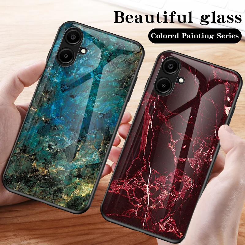 For Samsung A06 4G A065F Case Marble Grain Tempered Glass Hard Back Cover Phone Shockproof Case for Samsung Galaxy A06 4G 2024