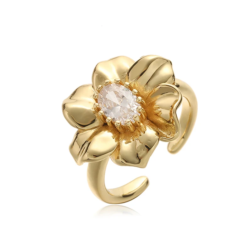 HECHENG، مجموعة سطحية لامعة حلوة صيفية مع خاتم زهرة الزركون قابل للتعديل للسيدات مجوهرات رائعة قطعة واحدة