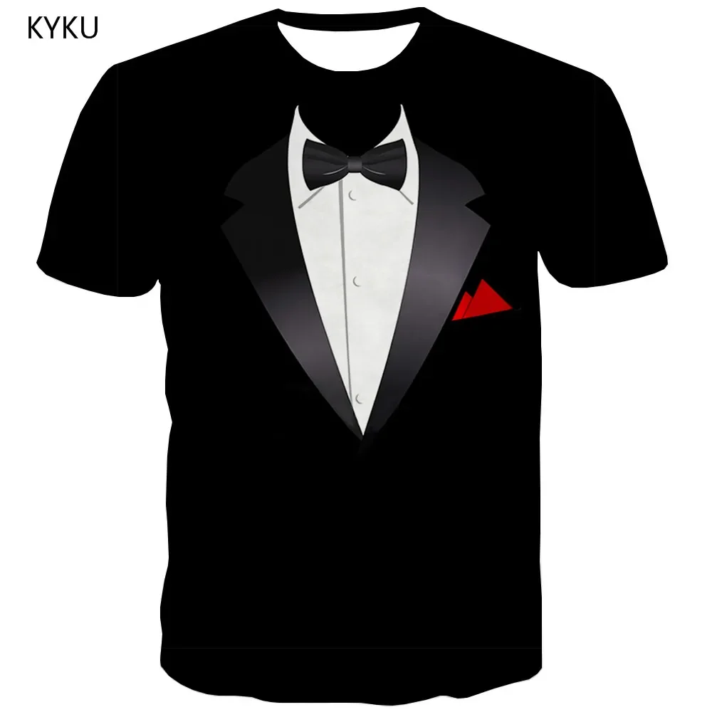 3d T-Shirt Bow Tie Short Sleeve Men Tuxedo Tops Casual Retro Print Fake Suit T-Shirt 3d Funny T-Shirt Fashion Men