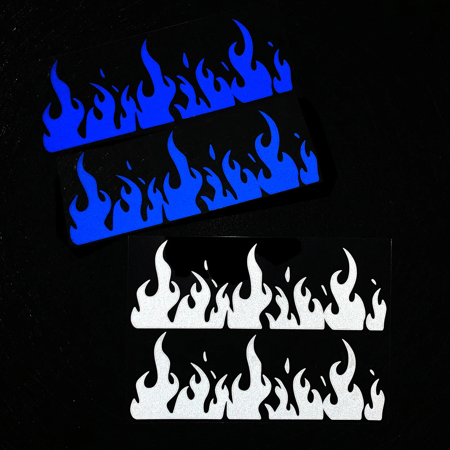 2PCS/SET Black White Blue Holographic Flame Stickers, Waterproof Vinyl Decals for Motorcycle Helmet & Car Tuning