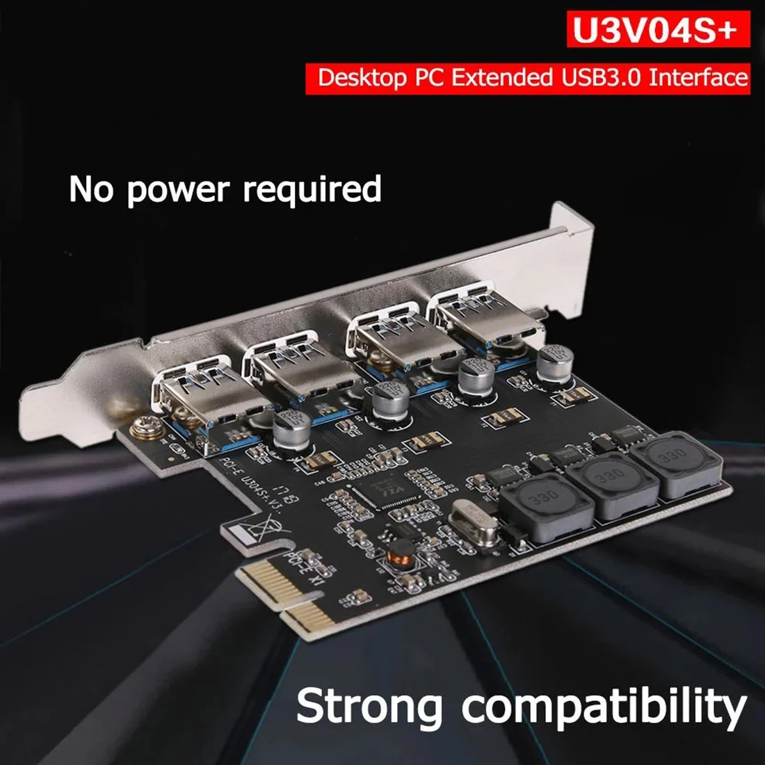 4 Ports USB3.0 PCIe Expansion Card PCI Express x1 x4 x8 x16 USB 3.0 Hub Controller Adapter 2A Power 5Gbps U3V04S+