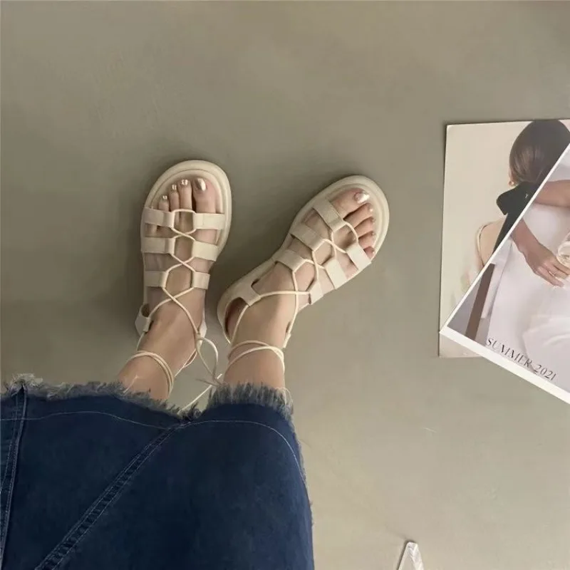 2024 Summer Women Fashion Woman Thick Bottom Gladiator Sandals For Women Platform Flats Cross Strap Sandalias Female Shoes Q127