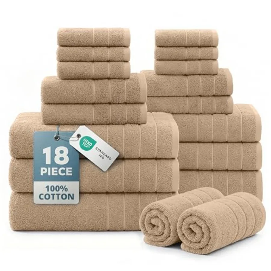 

Набор из 8 хлопковых полотенец (100% хлопок) – мягкие, впитывающие, семейный комплект – 6 банных, 6 для рук, 6 для лица – идеально для дома, спа и ванной комнаты.