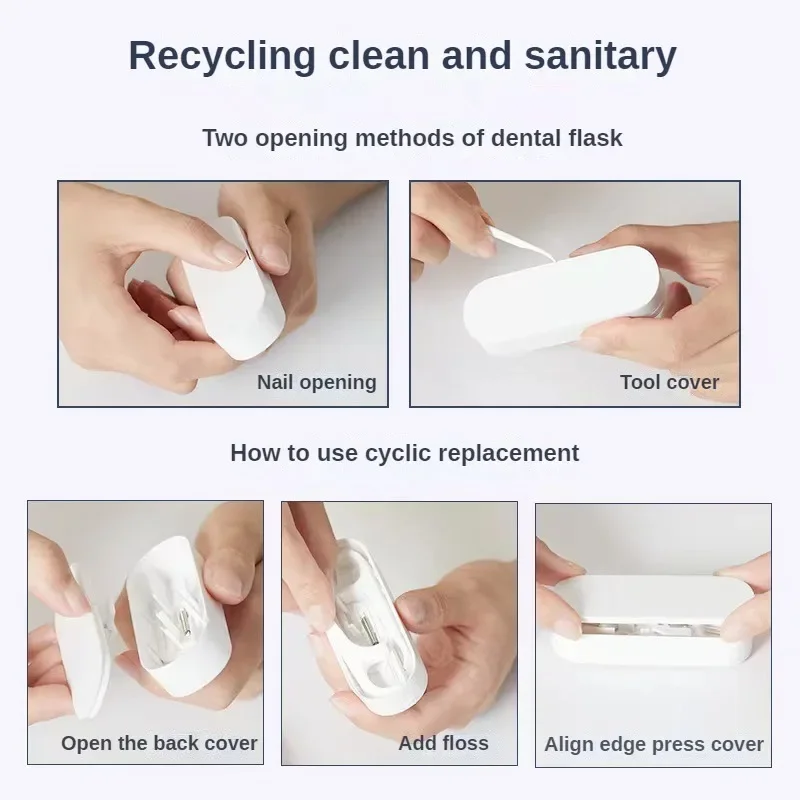 Two Way Portable Floss Dispenser Includes 10 Flosses Automatic Pop-up Floss Organiser Oral Care Push-out Floss Holder Recycling