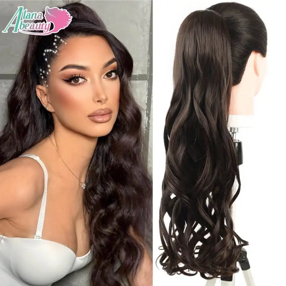 28inch Synthetic Body Wave Drawstring Ponytail Ombre Color Natural Curly Hair Long Pony Tail Wavy Clip In Extensions for Women