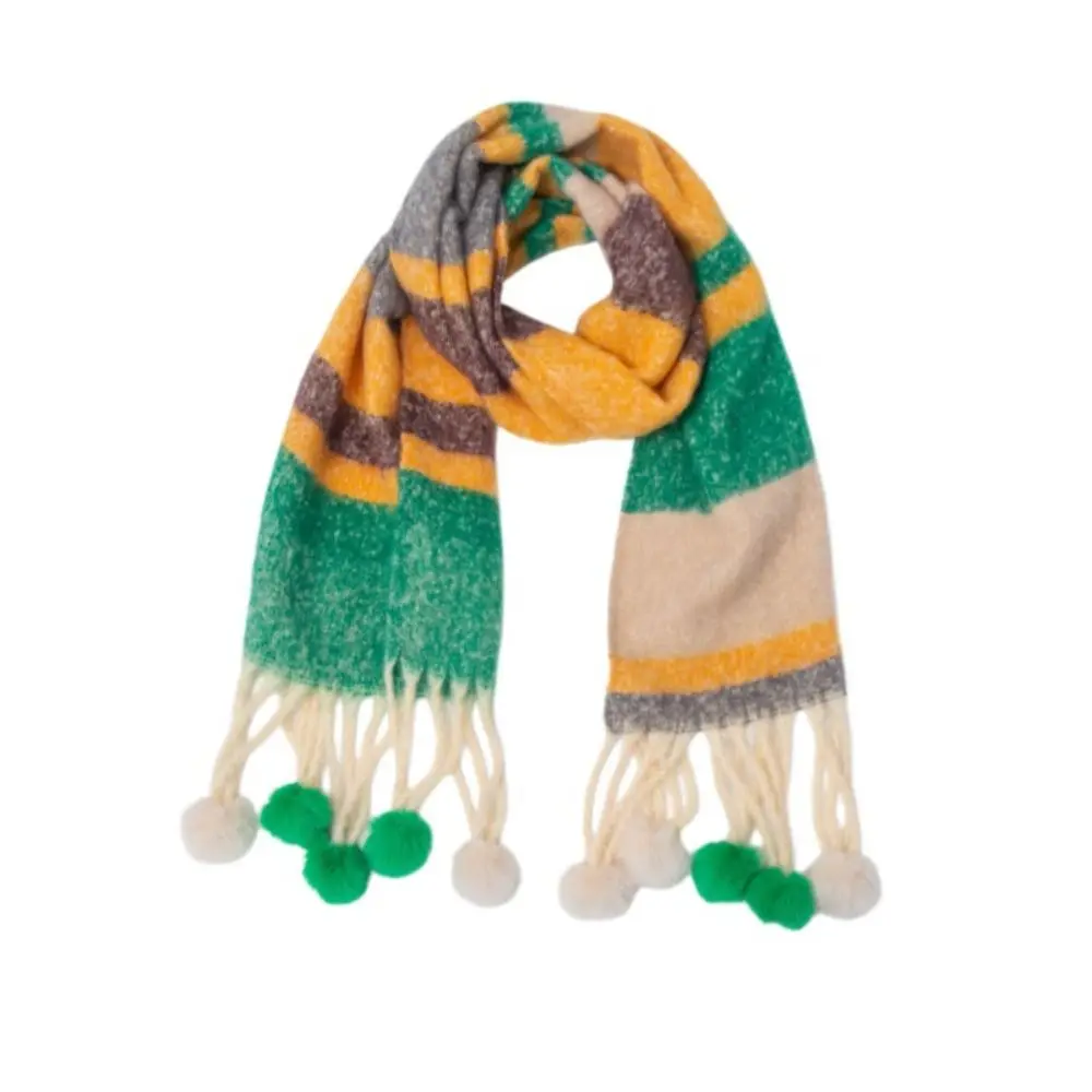 Simple Mohair Plaid Wool Scarf Loop Yarn Long Rainbow Tassel Shawl Korean Style Warm Wraps Women/Men